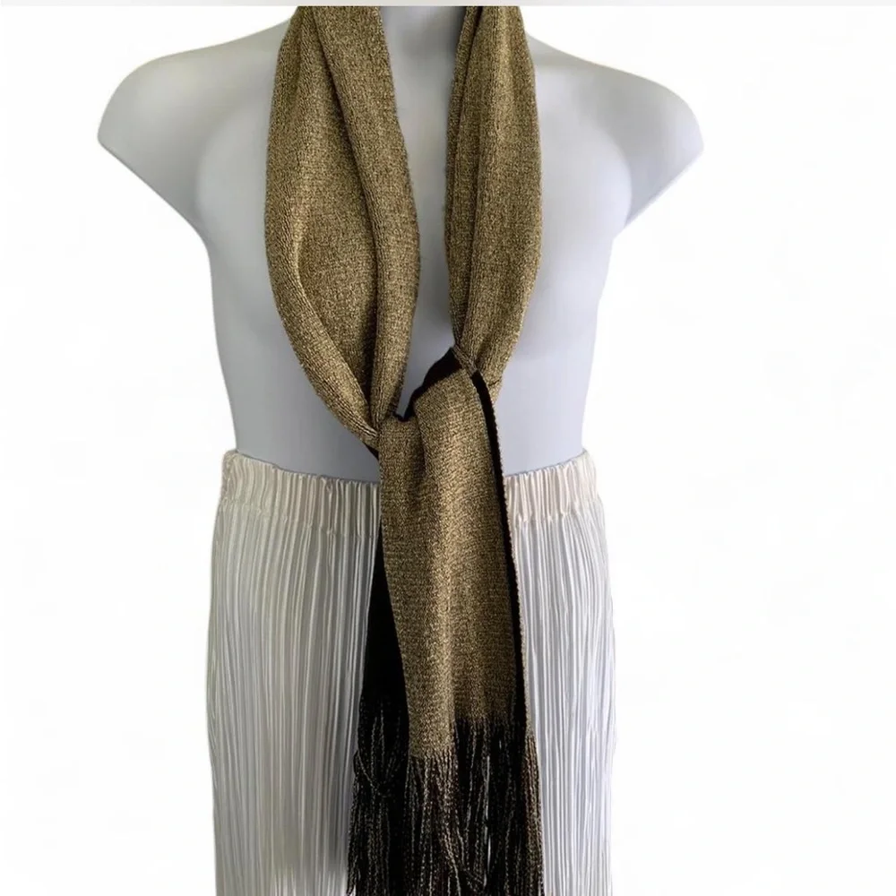 Y2K Glam Dark Coquette Lux Metallic Gold Fringe Scarf - Women Accessories